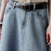 Women's 12.8 OZ High Rise Minimalist A‑line Midi Denim Skirts