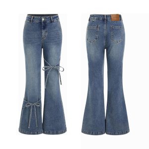 1788127339805831.jpg Women's 11.5 OZ High Rise Bow Tie Lace‑up Flare Jeans