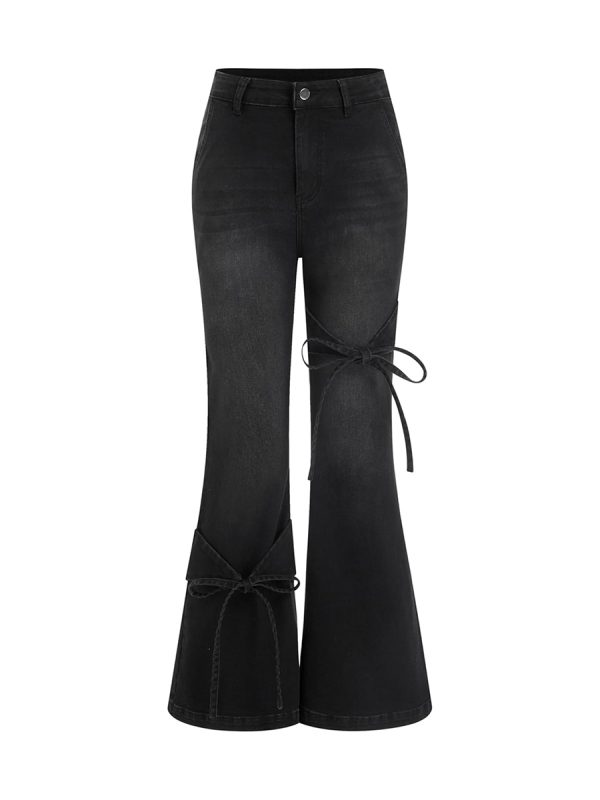 Women's 11.5 OZ High Rise Bow Tie Lace‑up Flare Jeans