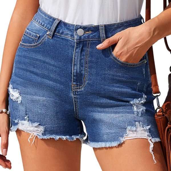 1788127970254133.jpg Women's 10.8 OZ High Rise Ripped Distressed Raw Hem Denim Shorts