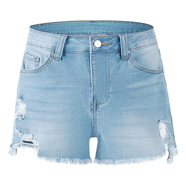 Women's 10.8 OZ High Rise Ripped Distressed Raw Hem Denim Shorts