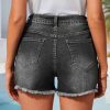 Women's 10.8 OZ High Rise Ripped Distressed Raw Hem Denim Shorts