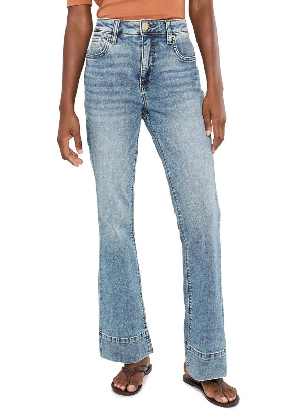Women's 11.8 OZ High Rise Faded Western Cuffed Hem Flare Jeans