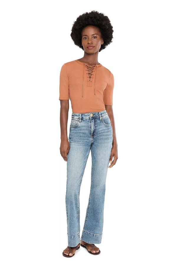 Women's 11.8 OZ High Rise Faded Western Cuffed Hem Flare Jeans