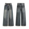 Women's 12.8 OZ Stretch High Rise Faded Wash Wide Leg Flap Back Pockets Jeans