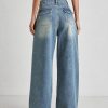 Women's 12.8 OZ Stretch High Rise Faded Wash Wide Leg Flap Back Pockets Jeans