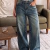 Women's 12.8 OZ Stretch High Rise Faded Wash Wide Leg Flap Back Pockets Jeans