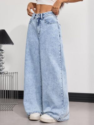 Women's 12.5 OZ Acid Snow Wash High Rise Wide Leg Jeans