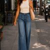 Women's 11.8 OZ Retro Cargo Square Front Patch Pockets Wide Leg Jeans