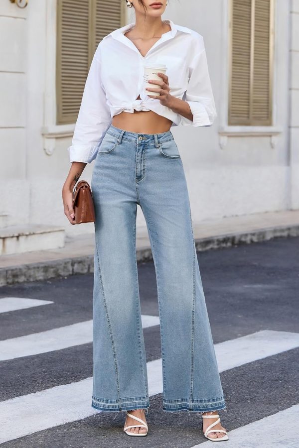 Women's 11.8 OZ High Rise Wide Leg Raw Frayed Released Hem Jeans