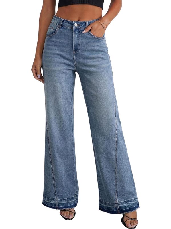 Women's 11.8 OZ High Rise Wide Leg Raw Frayed Released Hem Jeans