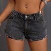 65563 Women's 11 OZ Y2K Stretch Silver Metal Studs Raw Hem Denim Shorts