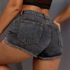 65563 Women's 11 OZ Y2K Stretch Silver Metal Studs Raw Hem Denim Shorts
