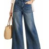 Women's 11.8 OZ Retro Cargo Square Front Patch Pockets Wide Leg Jeans