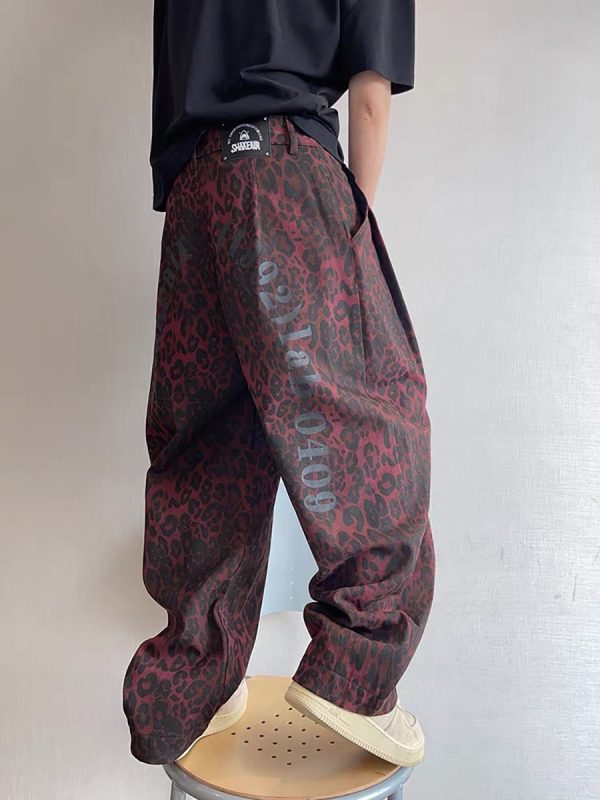 1788611635205701.jpg LBC001 Men's 3D Digital Burgundy Leopard All Over Printing Canvas Pants