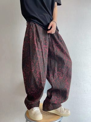 1788611658729811.jpg LBC001 Men's 3D Digital Burgundy Leopard All Over Printing Canvas Pants