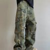 CAMO001 Men's Skate Camo Distressed Cargo Ripped Wide Leg Pants