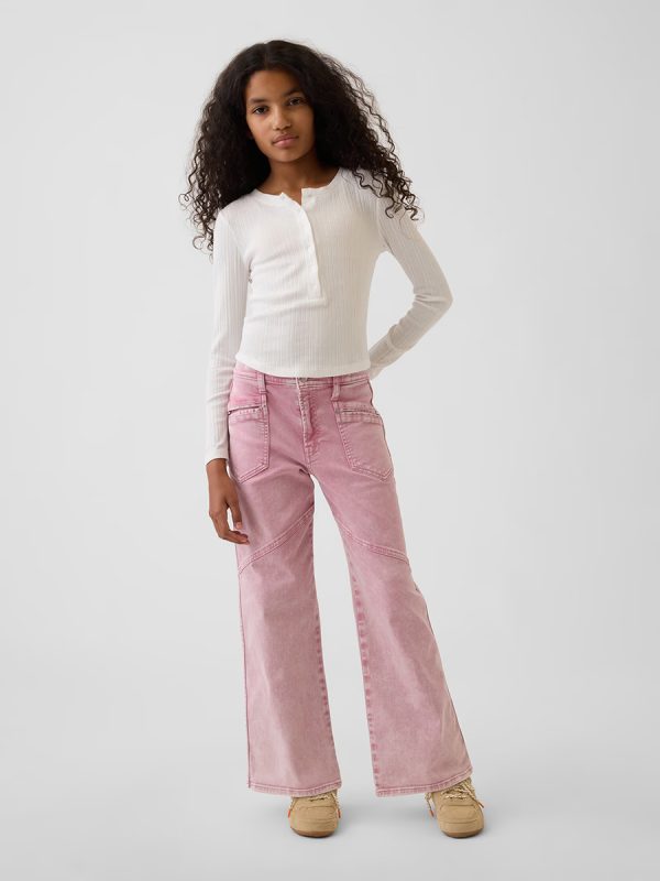 1788715230936058.jpg 10 OZ Big Girls Y2K Pink Low Rise Wide Leg Cargo Jeans