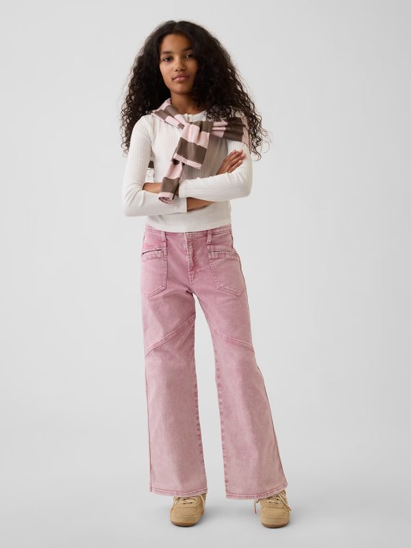 1788715236703395.jpg 10 OZ Big Girls Y2K Pink Low Rise Wide Leg Cargo Jeans
