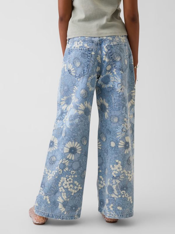 10 OZ Big Girls Vintage Hippie Y2K Low Rise All‑over Digital Floral Printing Baggy Jeans