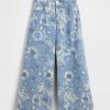 10 OZ Big Girls Vintage Hippie Y2K Low Rise All‑over Digital Floral Printing Baggy Jeans