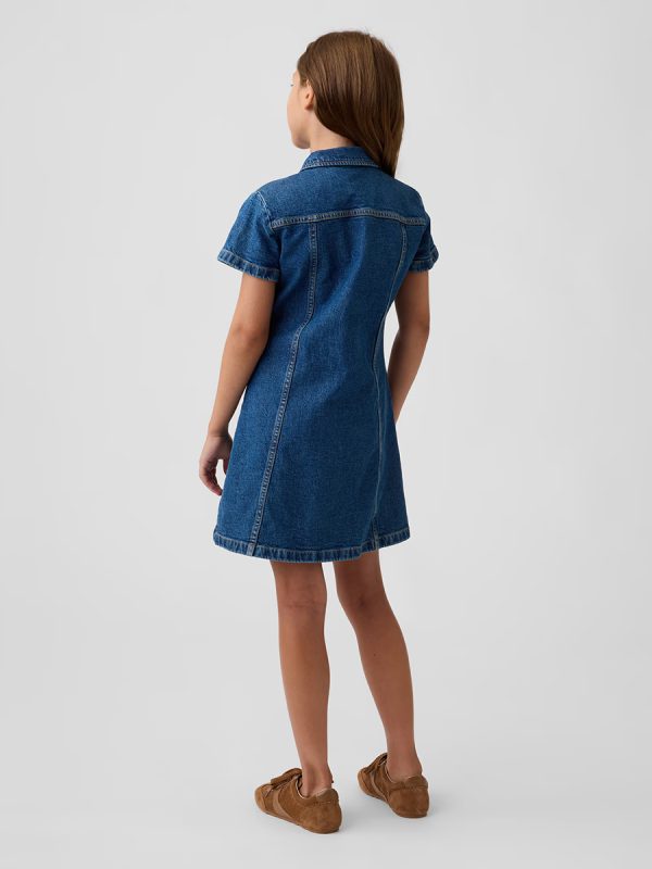 10.5 OZ Big Girls Short Sleeve Western Casual Preppy Stretch Denim Shirt Dresses