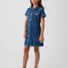10.5 OZ Big Girls Short Sleeve Western Casual Preppy Stretch Denim Shirt Dresses