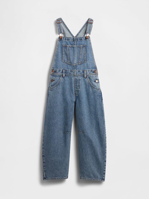 10.2 OZ Big Girls Vintage Workwear Baggy Barrel‑Leg Denim Overalls