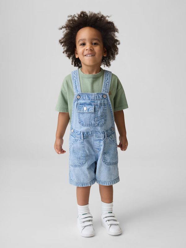 1788749715537909.jpg Toddler Boys 9.6 OZ Light Acid Wash Cargo Denim Short Overalls Shortalls