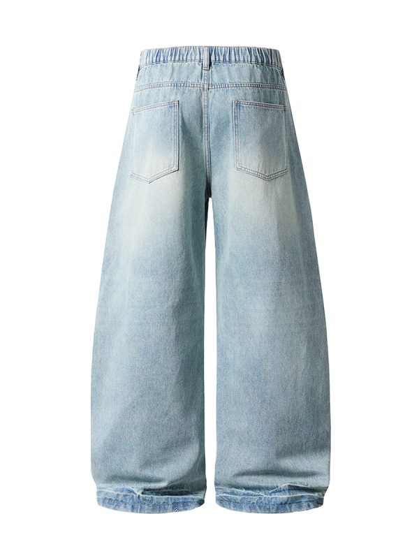 9205 Men's Curved‑leg Back‑half Elastic Waistband Ripped Jeans