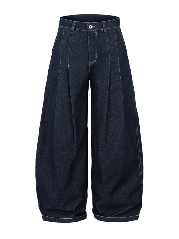 1788826452656823.jpeg 3066 Men's 10.8 OZ Baggy Raw Dark Indigo Denim Pleated Balloon Jeans