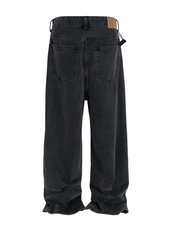 TJ113 Men's Enzyme Stone Wash Charcoal Black Baggy Jeans