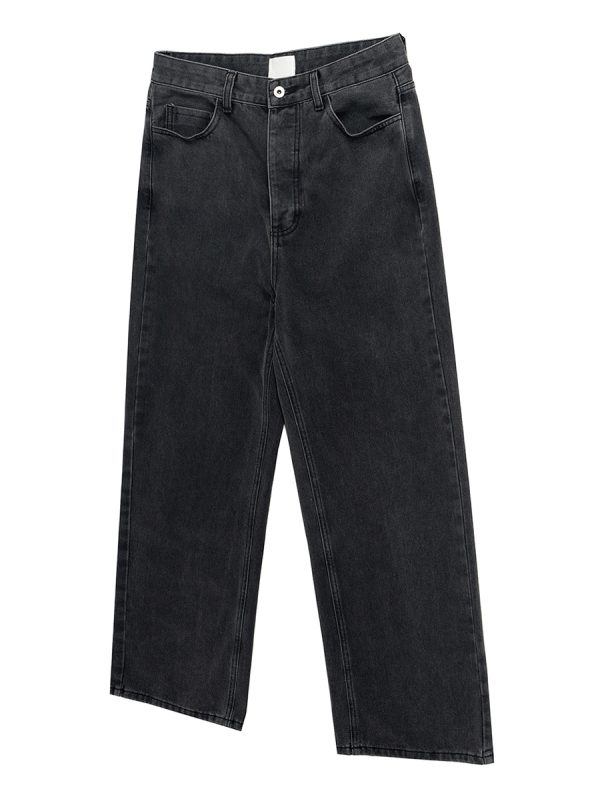 TJ113 Men's Enzyme Stone Wash Charcoal Black Baggy Jeans