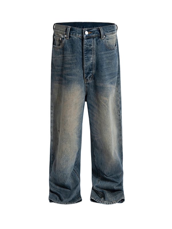 1788827794232694.jpg FJ071 Men's 14.6 OZ Mud Vintage Wash Relaxed Straight Jeans