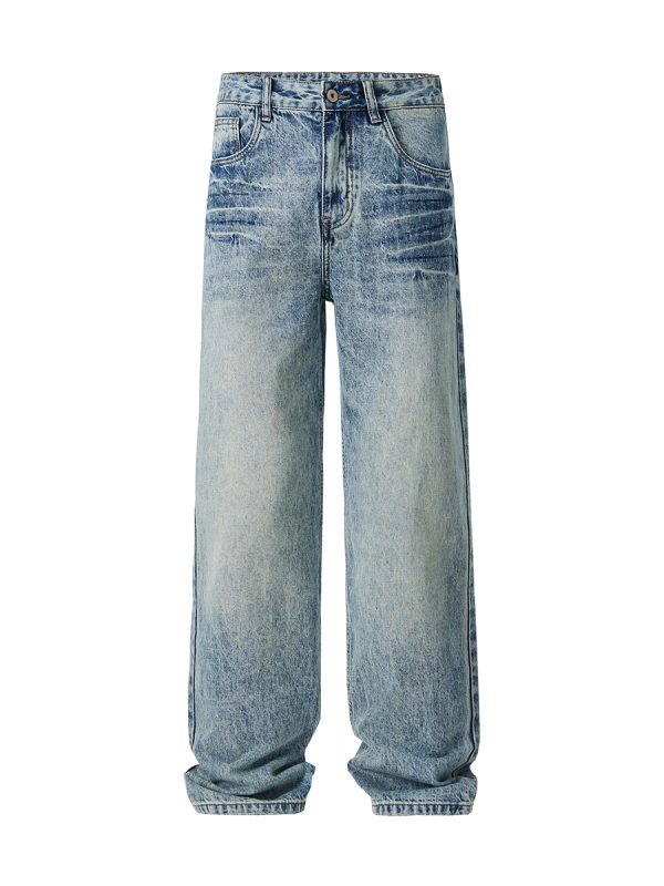 9912 Men's Vintage Acid Snow Wash Hand‑Brushed Whiskers Jeans