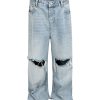 TJ176 Men's 14.5 OZ Rigid Baggy Straight Ripped Raw Hem Jeans