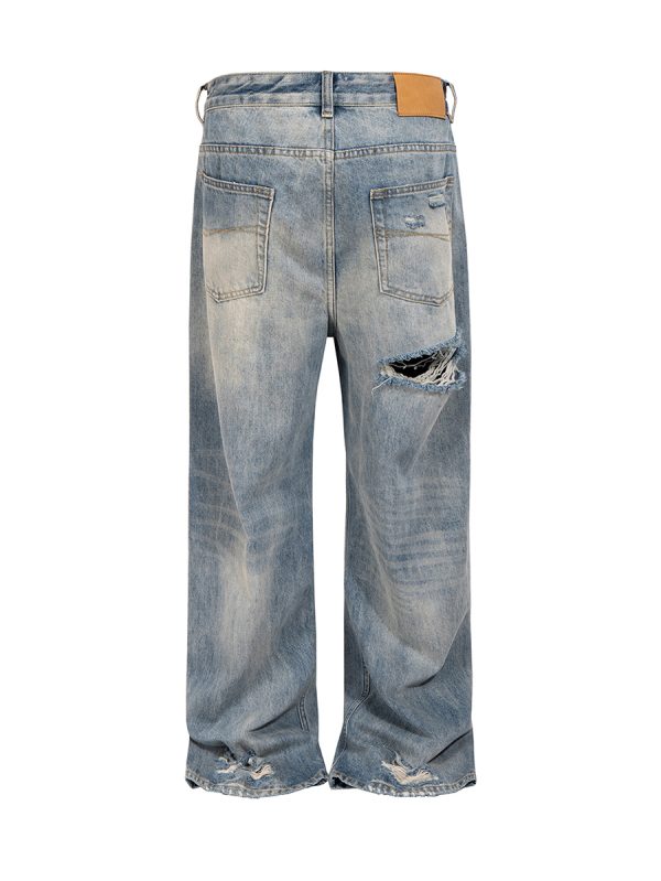 ZJ140 Men's 14.6 OZ Grunge 90s Vintage Ripped Straight Jeans