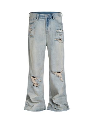 TJ162 Men's 13.2 OZ Vintage Ripped Splatter Painting Bootcut Jeans