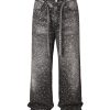 Q166 Men's 3D Digital Printing Rhinestone Loose Straight Jeans
