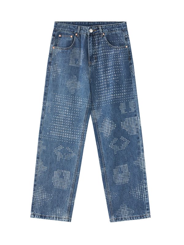 6803 Men's 13.6 OZ All‑Over Laser Etching Relaxed Straight Jeans