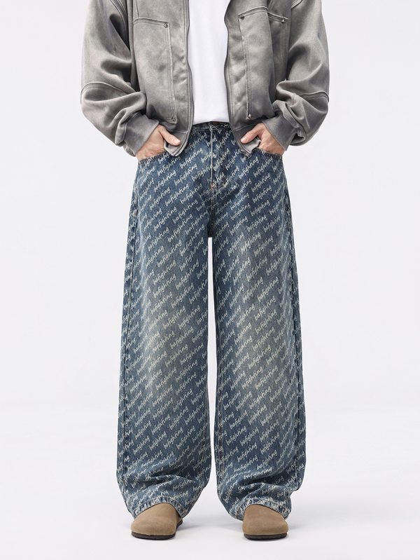 1788833777700381.jpg H3816 Men's 13.7 OZ All‑Over Printing Loose Straight Denim Jeans