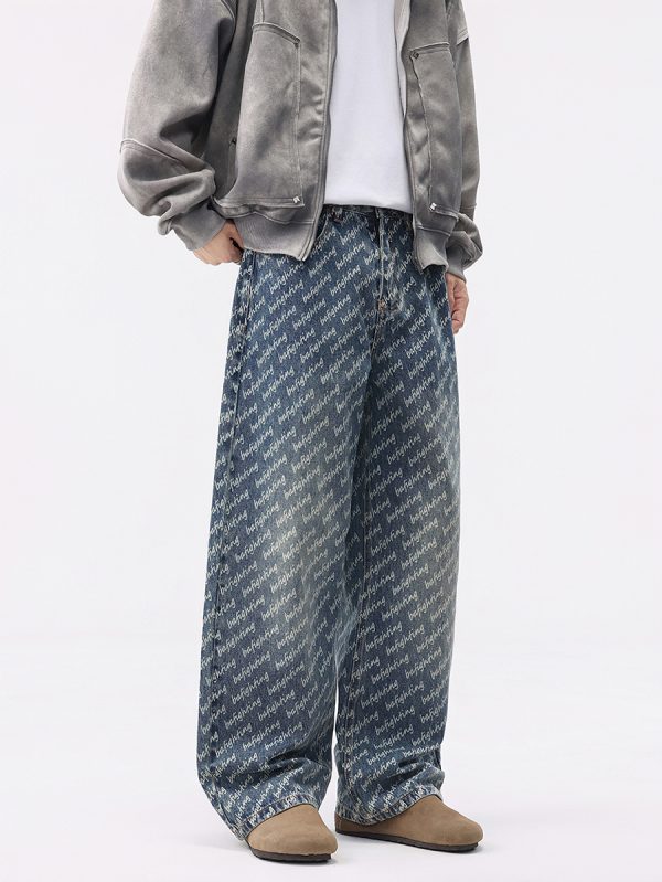 1788833780314294.jpg H3816 Men's 13.7 OZ All‑Over Printing Loose Straight Denim Jeans