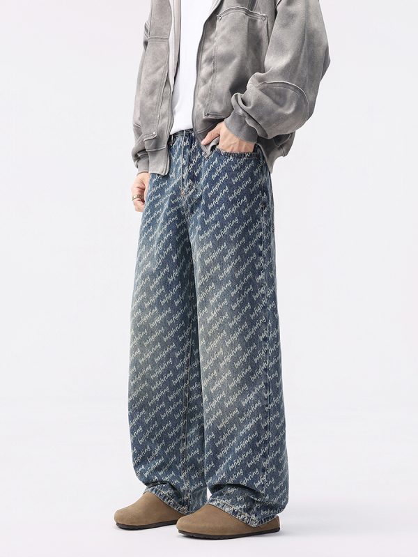 1788833785257870.jpg H3816 Men's 13.7 OZ All‑Over Printing Loose Straight Denim Jeans