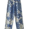 1788835616340883.jpg 3752 Men's 10.4 OZ 100% Cotton Baggy Checkered Jacquard Denim Jeans