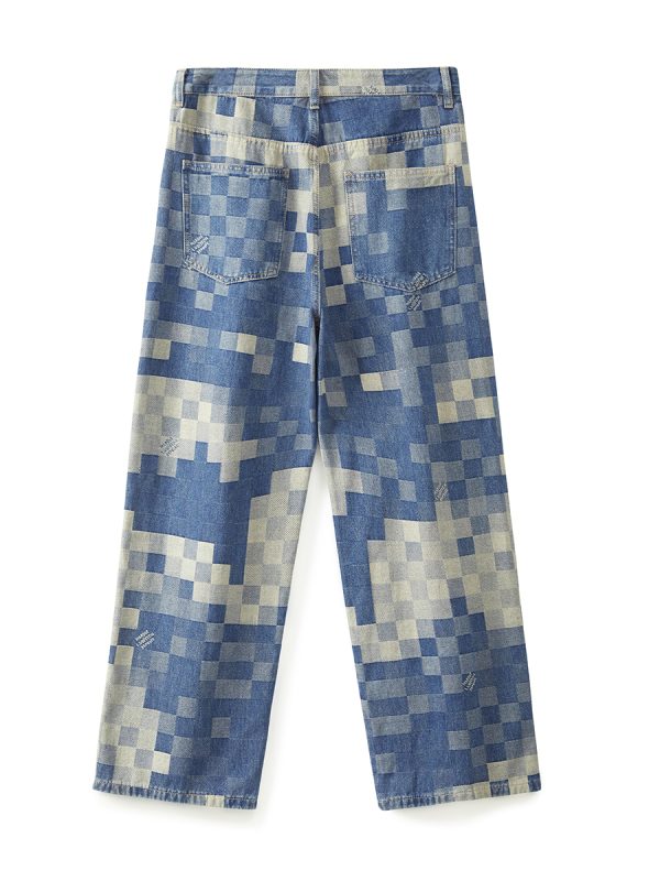 1788835619111254.jpg 3752 Men's 10.4 OZ 100% Cotton Baggy Checkered Jacquard Denim Jeans