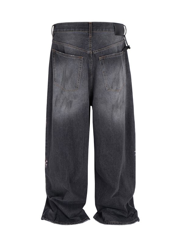 1788835741886064.jpg TJ129 Men's 13.8 OZ Paint Splatter Charcoal Black Baggy Jeans