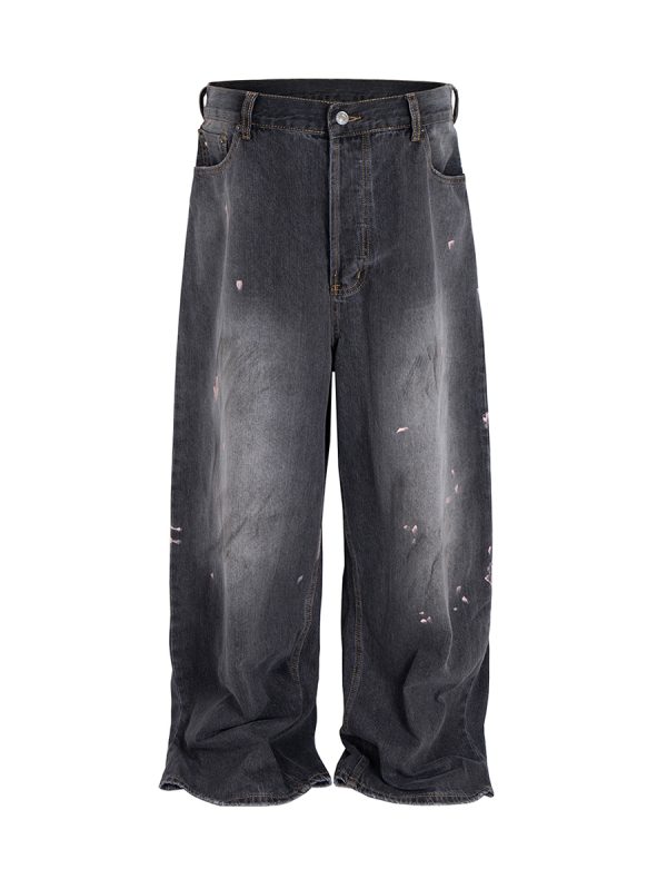 1788835783400031.jpg TJ129 Men's 13.8 OZ Paint Splatter Charcoal Black Baggy Jeans