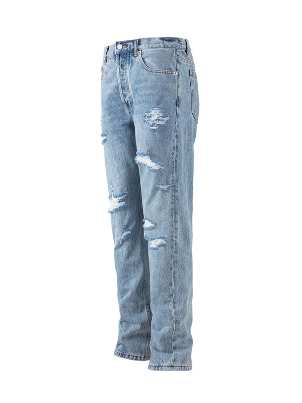 8001 Men's 11.5 OZ Slim Fit Straight Destroyed Ripped Jeans