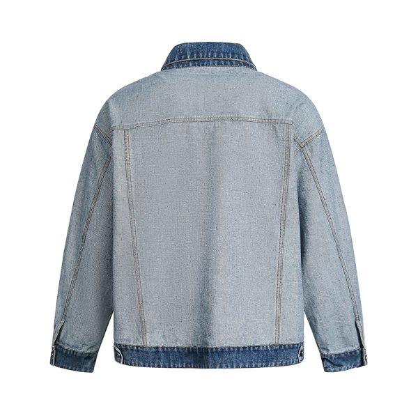 W310 Men's 14.8 OZ Reverse Inside Out Denim Contrast Dark Blue Collar Cuff Hem Trucker Jackets