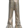 ZJ151 Men's 13.6 OZ Stretch Foil Hot‑Stamping Coated Flared Jeans